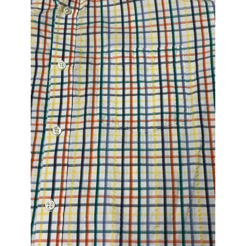 Banana Republic Mens XL Standard Fit Rainbow Plaid Seersucker Short Sleeve Shirt